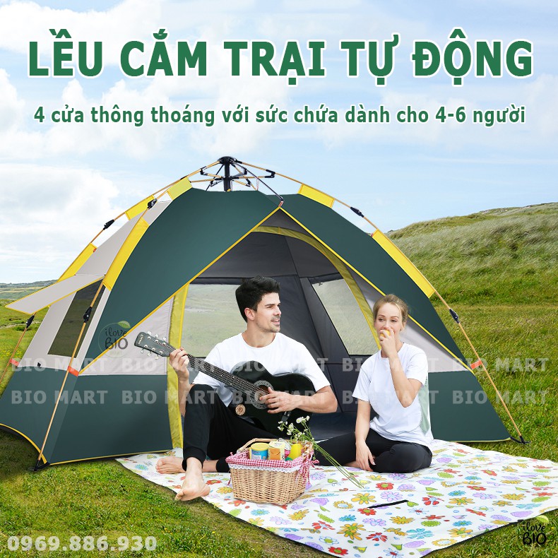 Lều Cắm Trại Du Lịch Tự Động 4-6 người, Lều Dã Ngoại Tự Bung Chống Nước, Chống Tia Tử Ngoại - BIO202