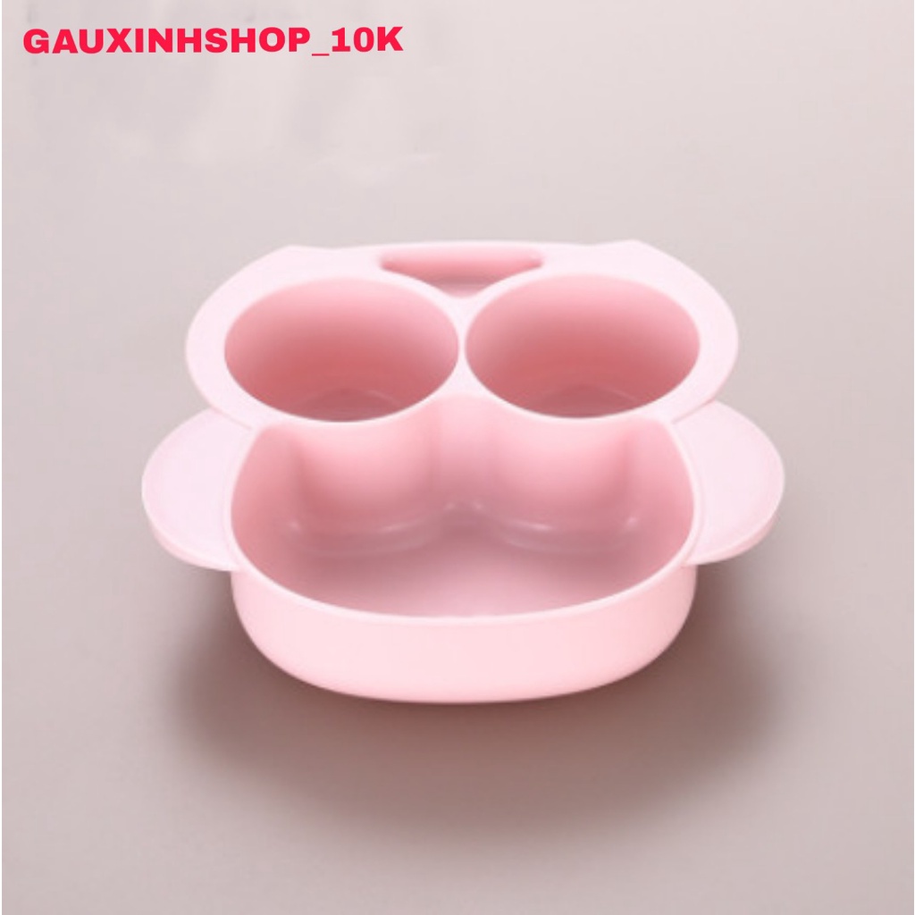 Bộ 4 Dụng Cụ Ăn Dặm Cho Bé Khay,Thìa, Dĩ  Ống Hút, Đế Hút Chân Không, Bát Chia 3 Ngăn Tập Ăn Xúc Đảm Bảo An Toàn Cho Bé