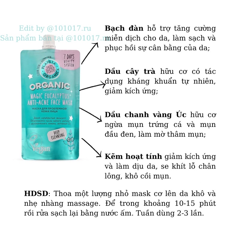 Mặt nạ bạch đàn giảm mụn, làm dịu da Planeta Organica Magic Eucalyptus Anti Acne Face Mask
