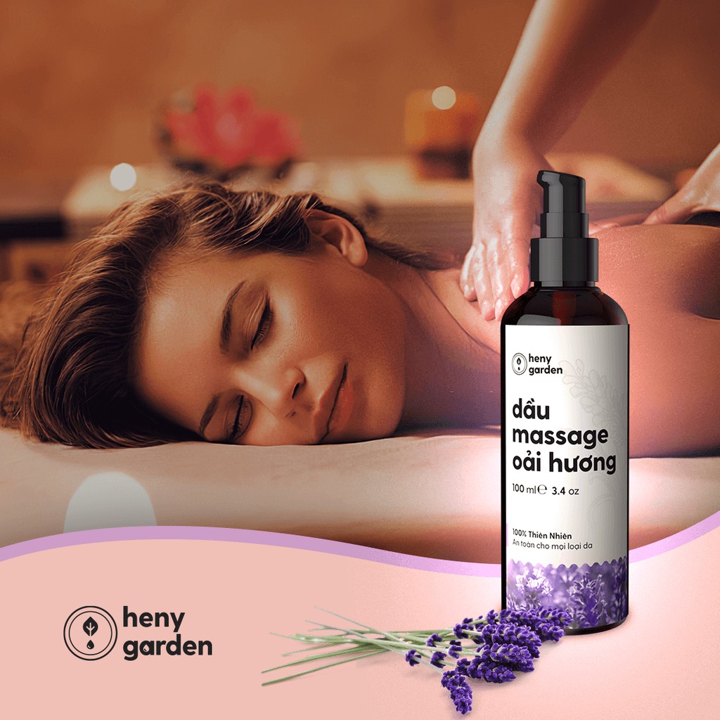 Dầu Massage Body Hoa Oải Hương Lavender 100ml | Dưỡng Da Từ Dầu Hạt Nho, Dầu Olive, Dầu Cám Gạo | Heny Garden