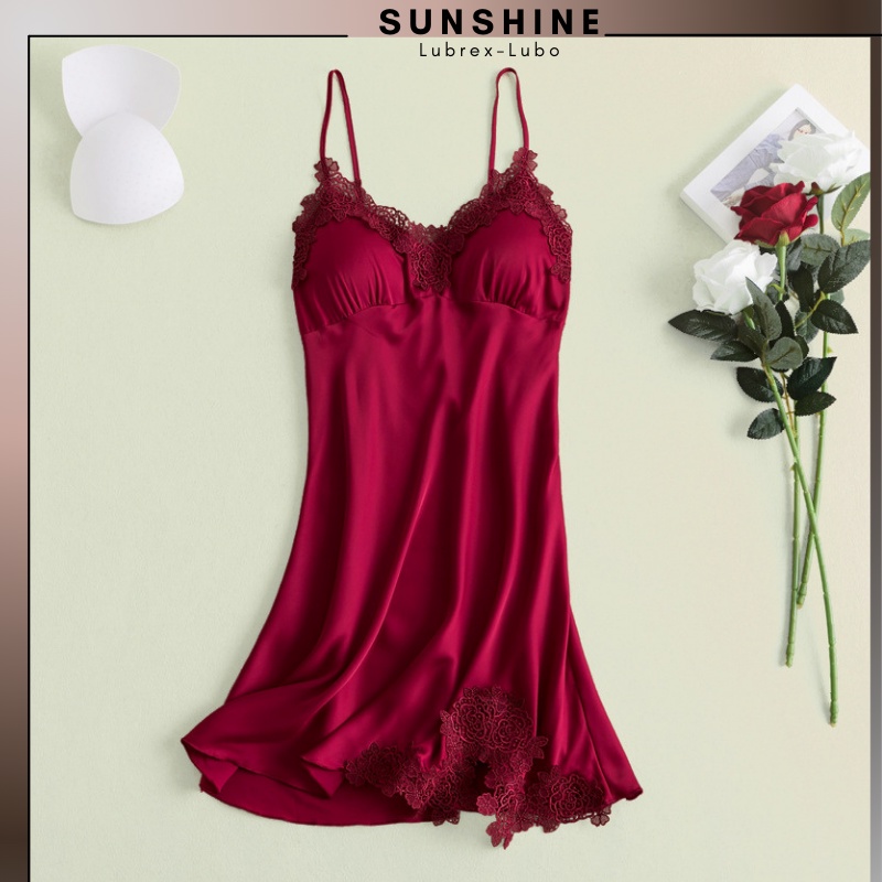 Váy ngủ hai dây lụa satin sexy cao cấp Đầm mặc nhà gợi cảm quyến rũ_SUNSHINE_LUABONGHOA137