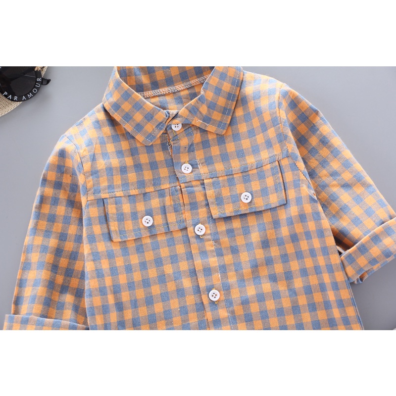 Áo sơ mi tay dài kẻ sọc caro phong cách Hàn Quốc thời trang mùa thu 2020 mới cho bé trai