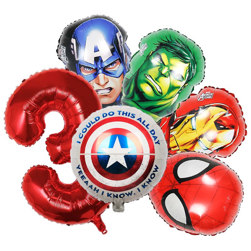 Set 6 Bong Bóng Lá Nhôm Hình Siêu Anh Hùng Marvel Avengers Trang Trí Tiệc Sinh Nhật Cho Bé