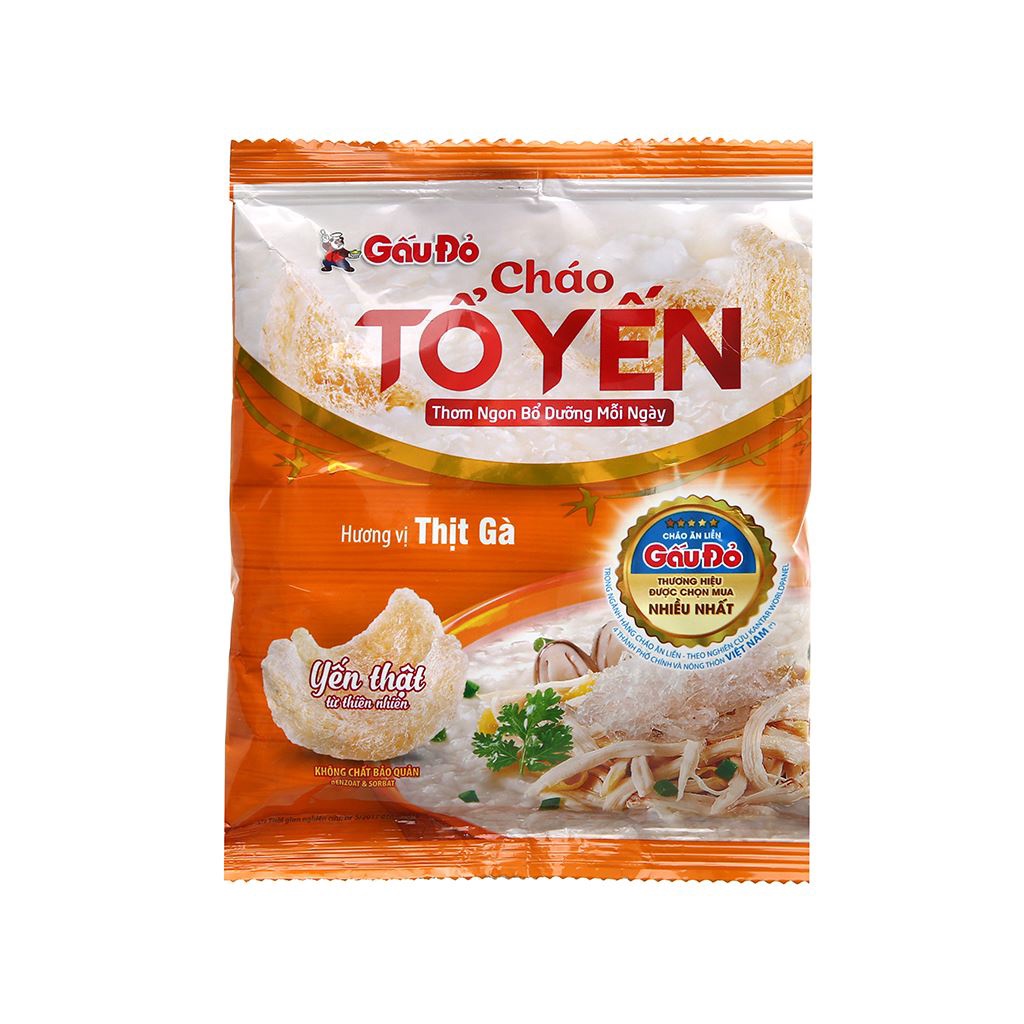 CHÁO TỔ YẾN GẤU ĐỎ hương vị thịt BẰM, THỊT GÀ - GÓI 50G - GẤU ĐỎ
