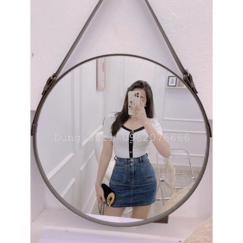 Chân váy jean co giãn nắp túi