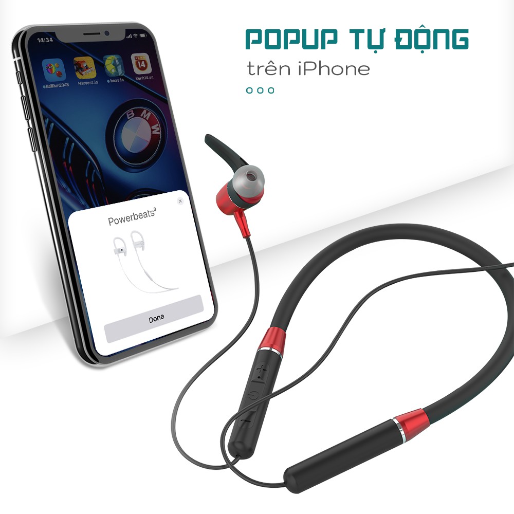 Tai nghe bluetooth nhét tai đeo cổ thể thao âm bass treble FENGZHI R101 cho iphone samsung oppo v5.0 bluetooth không dây