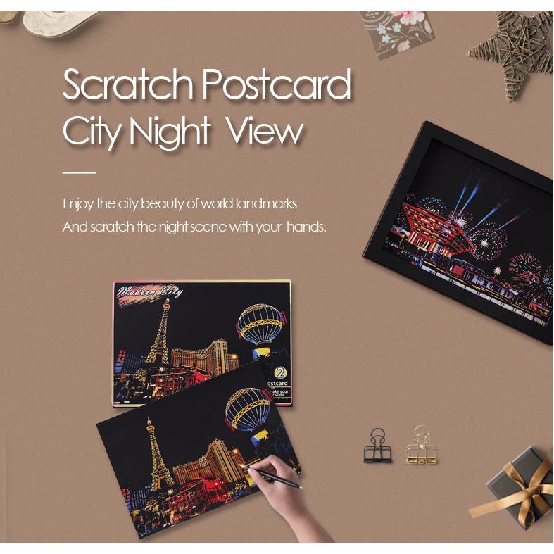 Giấy Cào Ma Thuật Cảnh Ban Đêm Kiến Trúc Thành Phố Nổi Tiếng- Bưu Thiếp Cảnh Đêm Thành Phố