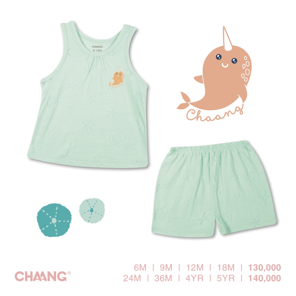 [CHAANG]Bộ quần áo ba lỗ Sea vân chìm xanh mint cho bé Chaang