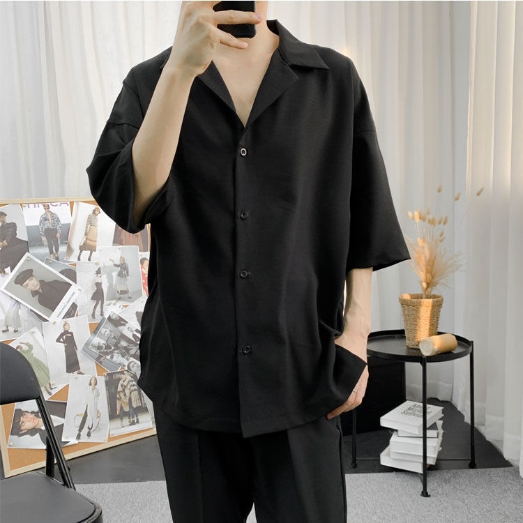 Áo Sơ Mi nam Ngắn Tay Cổ Vest  chất liệu vải lụa mềm mịn dáng rộng thời trang unisex thương hiệu PATIO.