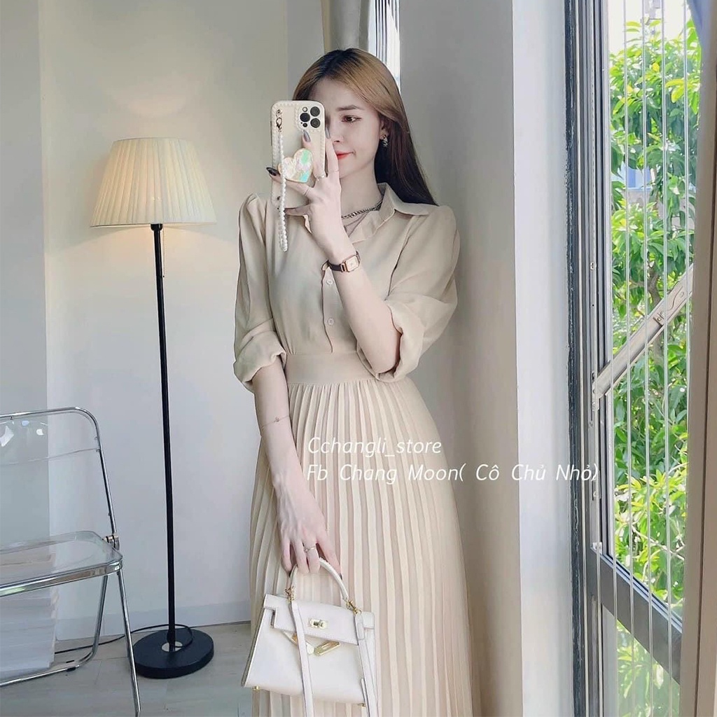 Váy sơ mi Xếp Ly dài, không phai không nhăn. Váy thiết kế phù hợp với công sở, dự tiệc | BigBuy360 - bigbuy360.vn