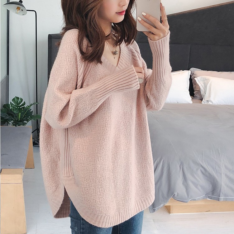 Áo Sweater Tay Dài Cổ Chữ V Dáng Rộng Thời Trang Cho Nữ | BigBuy360 - bigbuy360.vn