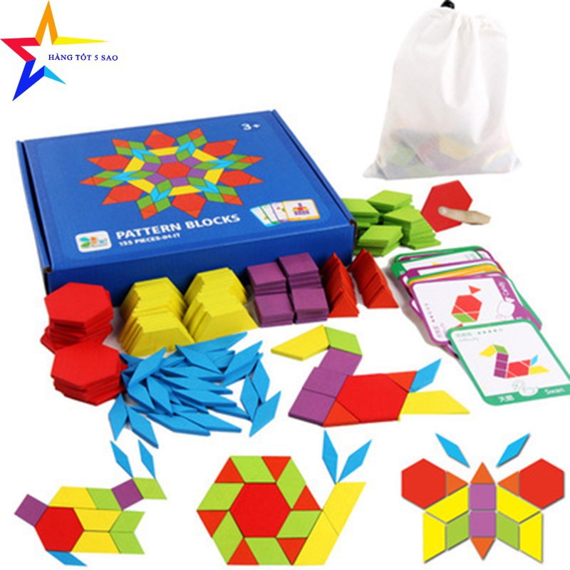 Đồ Chơi Gỗ Ghép Hình Khối Sáng Tạo Montessori Pattern Blocks Xếp Hình Tangram  J26