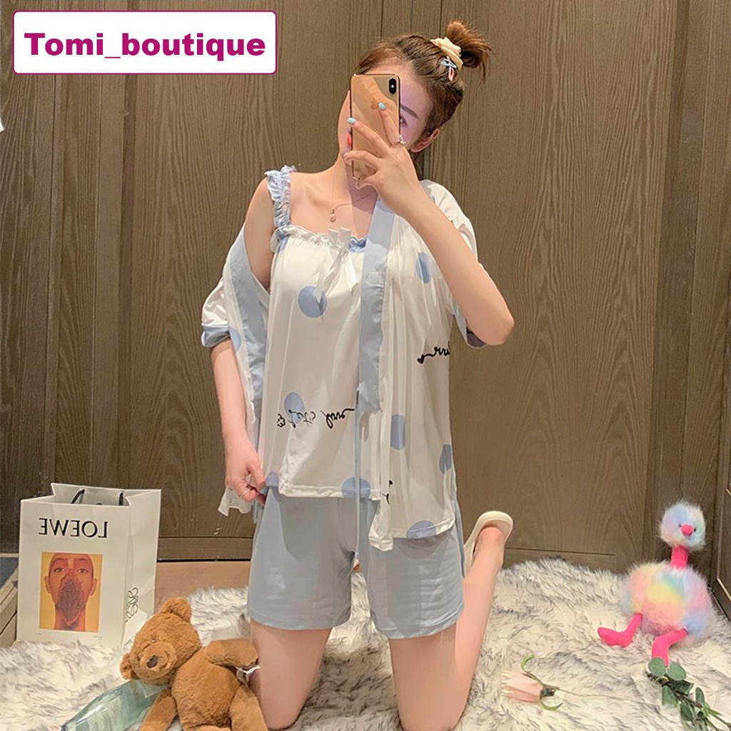 Bộ ngủ KIMONO nữ buộc chấm xanh tặng áo 2 dây sexy mới về  - TOMI BOUTIQUE | BigBuy360 - bigbuy360.vn