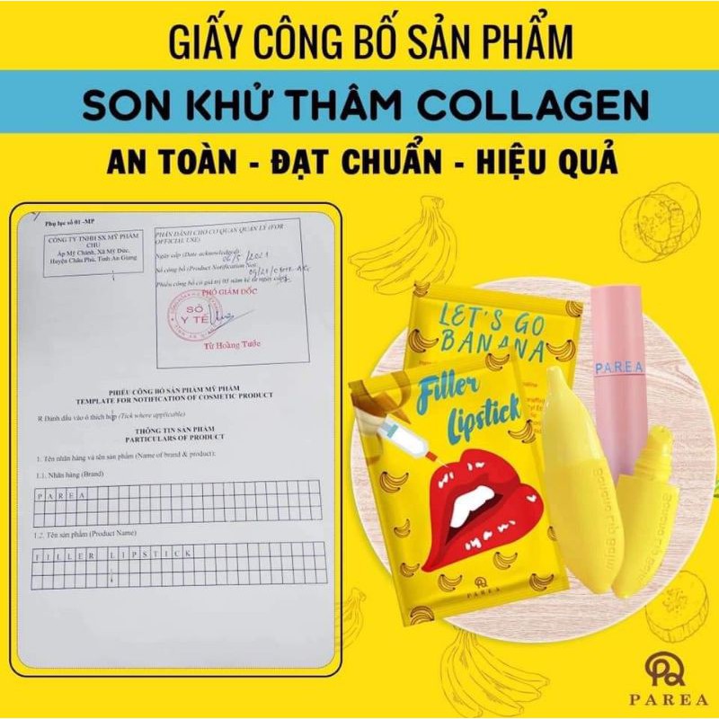 Son filler Khử Thâm Collagen Son Chuối Banana fliller Lipstick (Tặng 01 Son Kem Siêu Lì P.A.R.E.A)