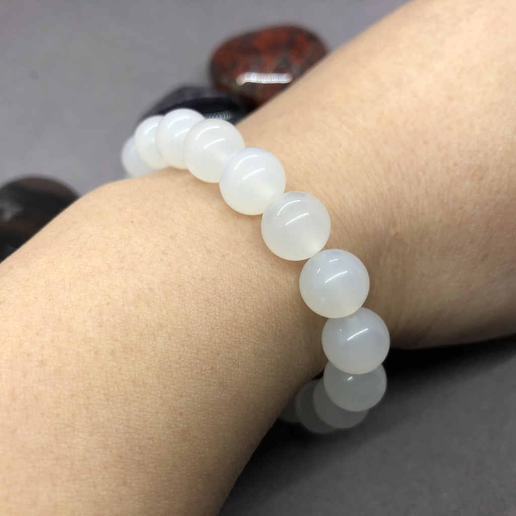 Vòng Tay Chuỗi Hạt Đá Mã Não Trắng Tự Nhiên 6 / 8 / 10 / 12mm
