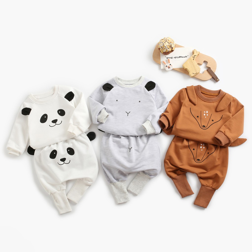 Sanlutoz Vật Dễ Thương Áo Thun Tay Dài + Quần Cotton In Họa Tiết Động