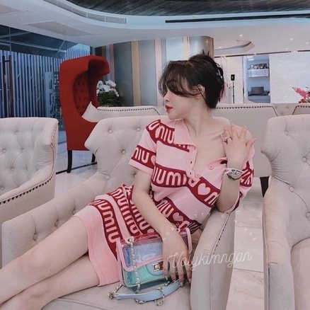 Váy len polo ngắn chữ MM form ôm body đẹp, Đầm kiểu in chữ dáng ôm VL9802 - NhiNhi Shop