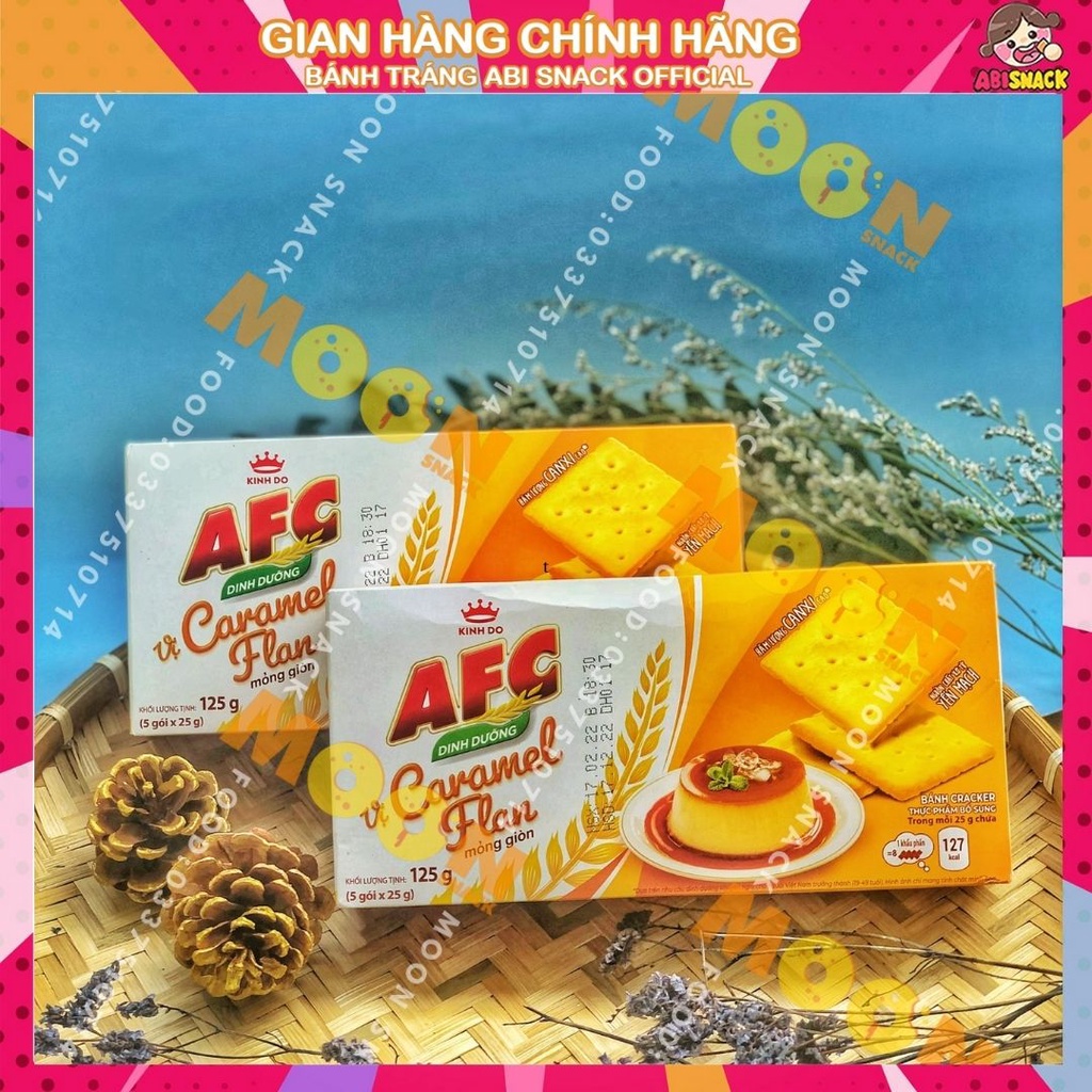 Hộp Bánh Dinh Dưỡng AFC Vị Caramel Flan mỏng giòn tan 125g vị thơm ngon và dưỡng chất tốt cho sức khỏe