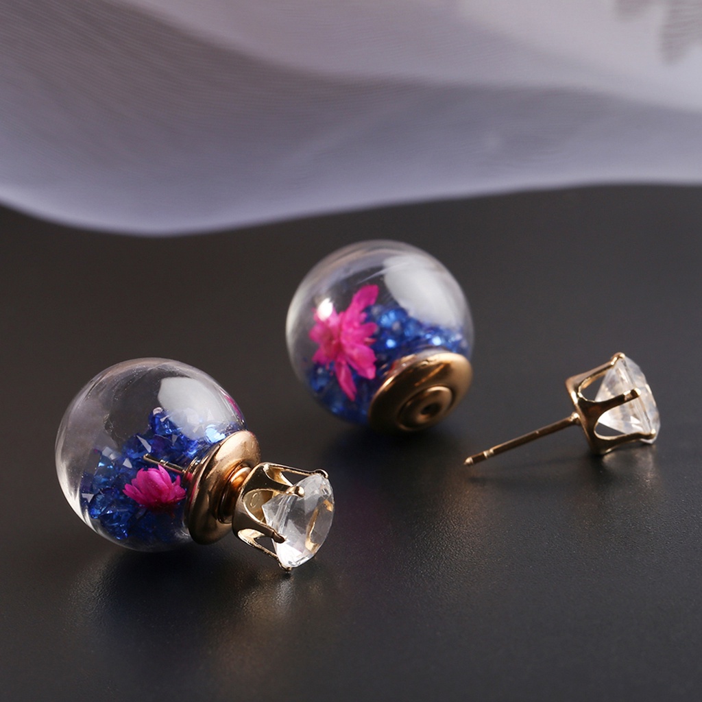 Đôi bông tai hình hoa phối đính đá thời trang cho nữ