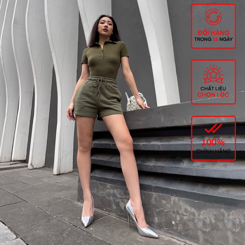 Áo Ngắn Tay Cổ Đức Nữ Busy Dáng Thường Thun Cotton Co Giãn Ôm Sát NT4T