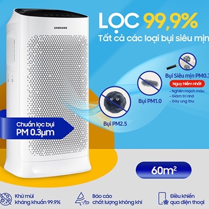 Máy lọc không khí Samsung AX60R5080WD (Diện tích 60m², Kết nối điện thoại, Hàng chính hãng, Thương hiệu Hàn Quốc)