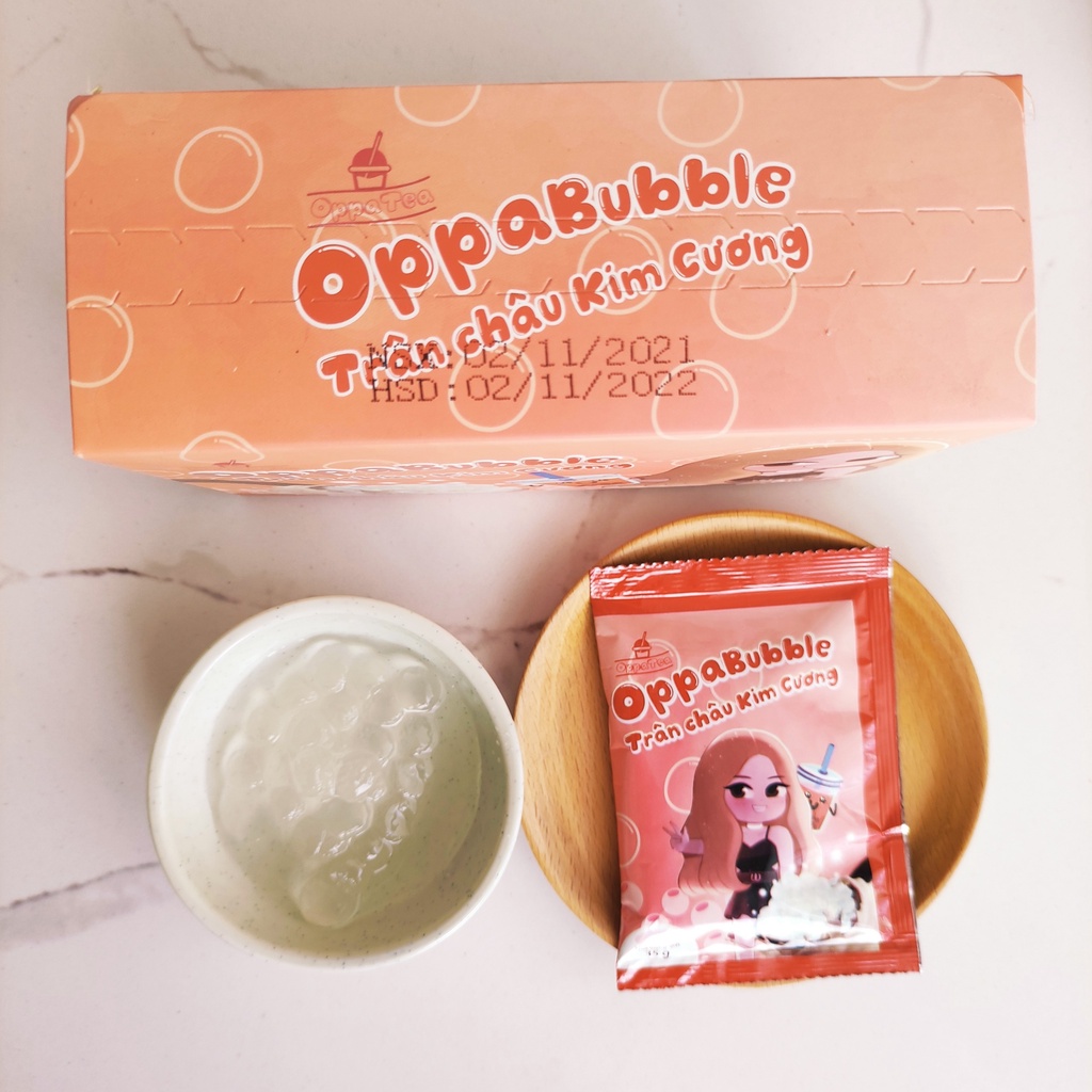 Hộp 10 Gói Trân châu trắng kim cương Ăn liền Oppa Bubble hộp 350g  - Nguyên Liệu Nấu Trà Sữa, Sữa Tươi