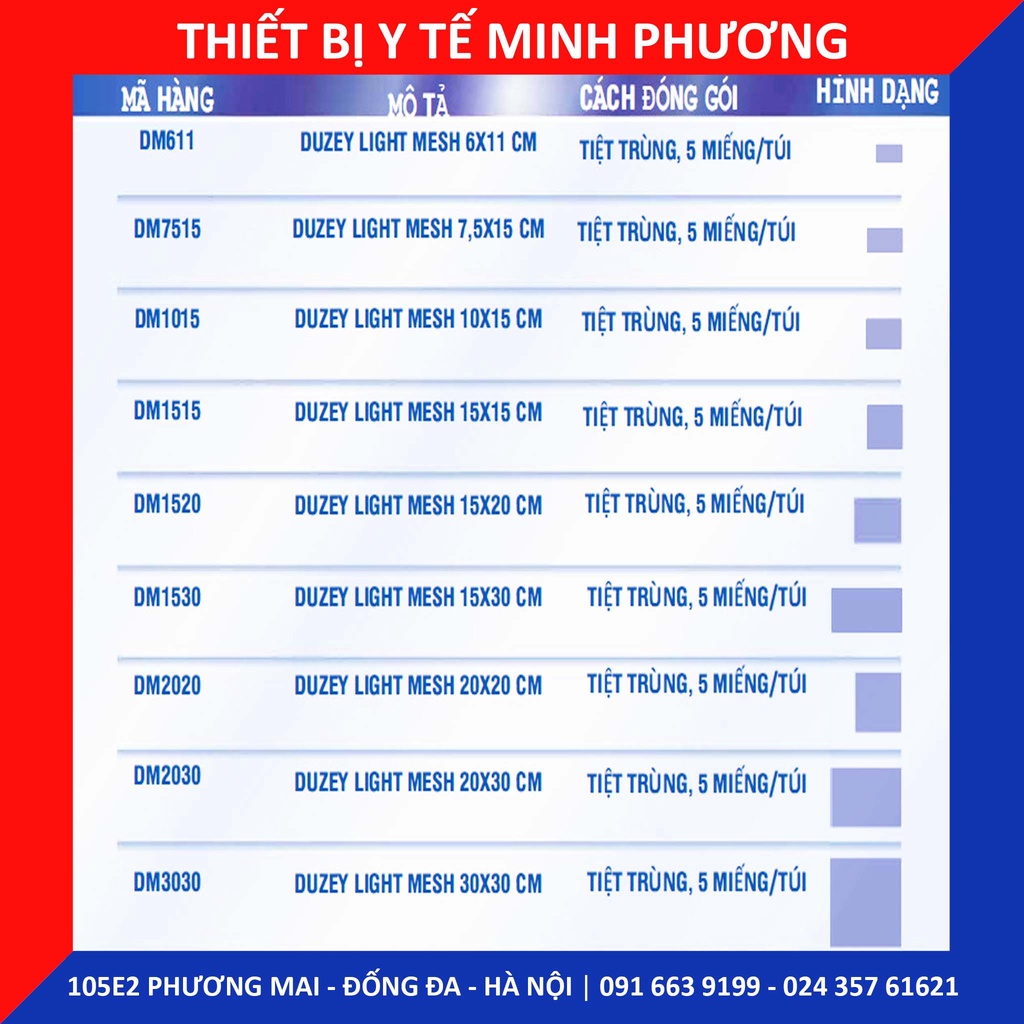 [Combo 5 miếng] Lưới thoát vị bẹn Duzey