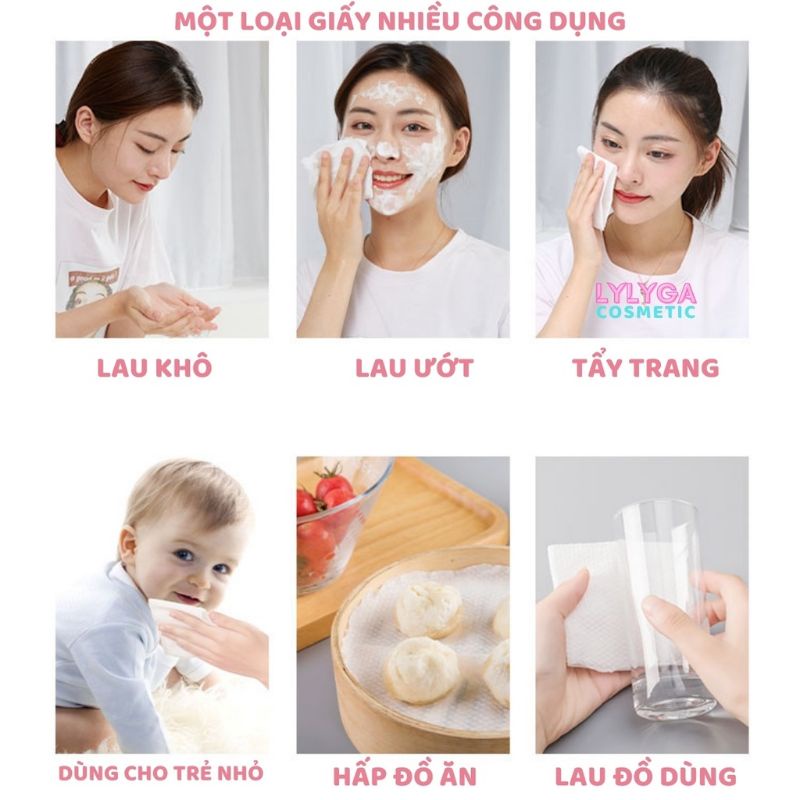 Khăn lau mặt dùng 1 lần lau khô lau ướt , khăn giấy cotton lau mặt khô dùng 1 lần