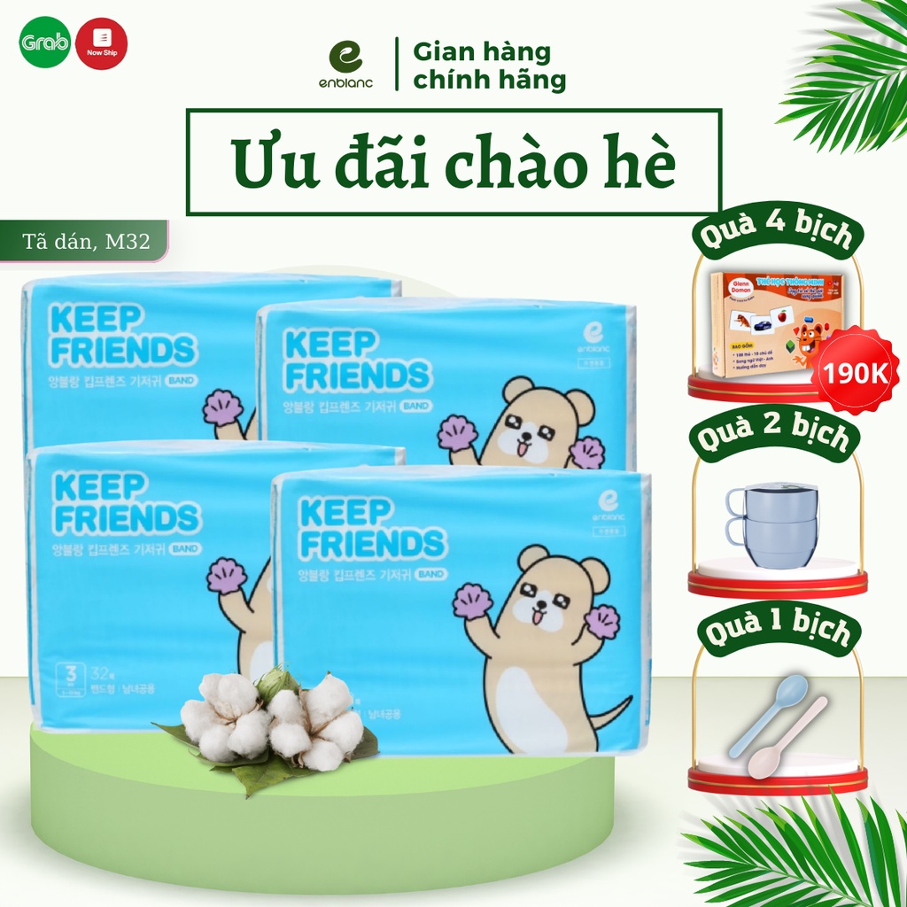 Combo 4 Tã Bỉm dán ENBLANC KEEP FRIENDS Nội Địa Hàn Quốc Size M32 Siêu Thấm Hút, Thoáng Mát