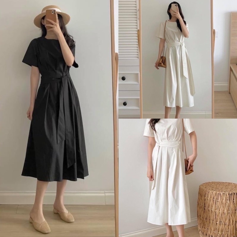 [Ảnh thật/Video]Đầm thiết kế sang chảnh dáng Đầm thắt nơ eo xếp li xinh xắn