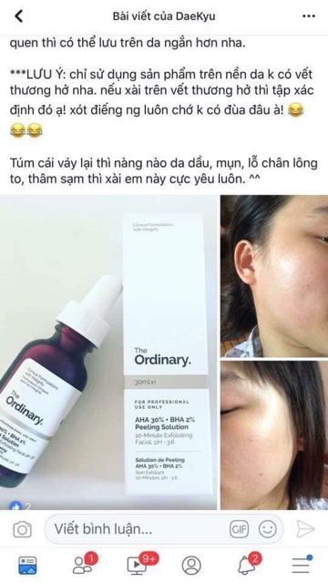 Tẩy da chết hoá học The Ordinary AHA30% BHA30% Peeling Solution