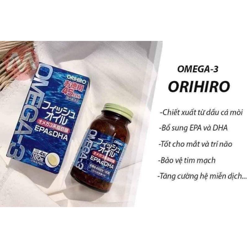 Dầu cá Omega 3 EPA &amp; DHA Orihiro Nhật Bản hộp 180 viên date 2023