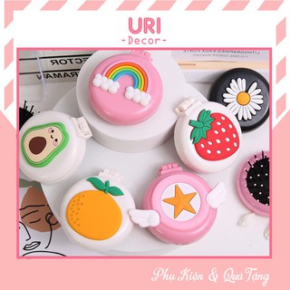 Gương lược gấp gọn massage mini bỏ túi thỏ nâu dáng tròn URI DECOR