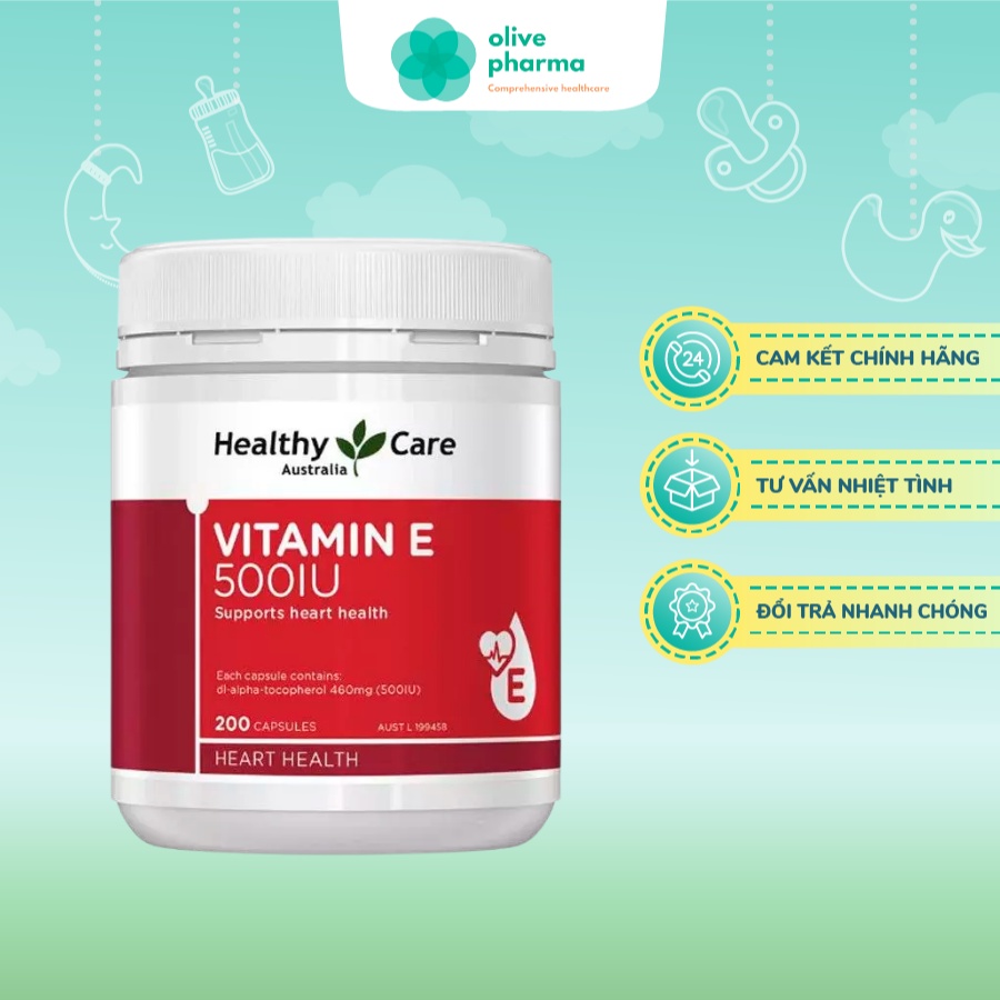 Vitamin E 500UI HealthyCare của Úc, bổ sung Vitamin E 200v Đẹp Da