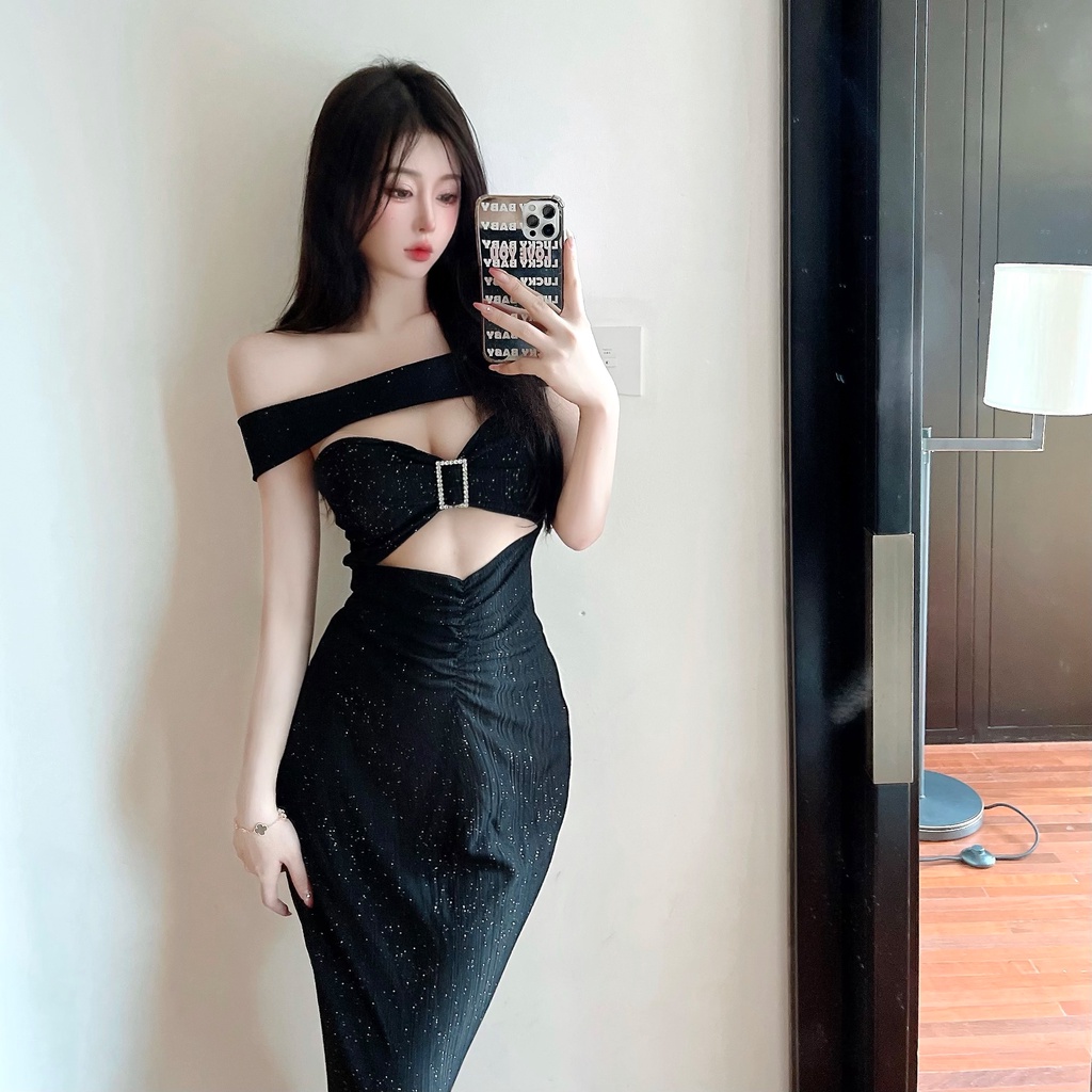 Đầm Ôm Hông Khoét Vai Quyến Rũ Màu Trơn Mới