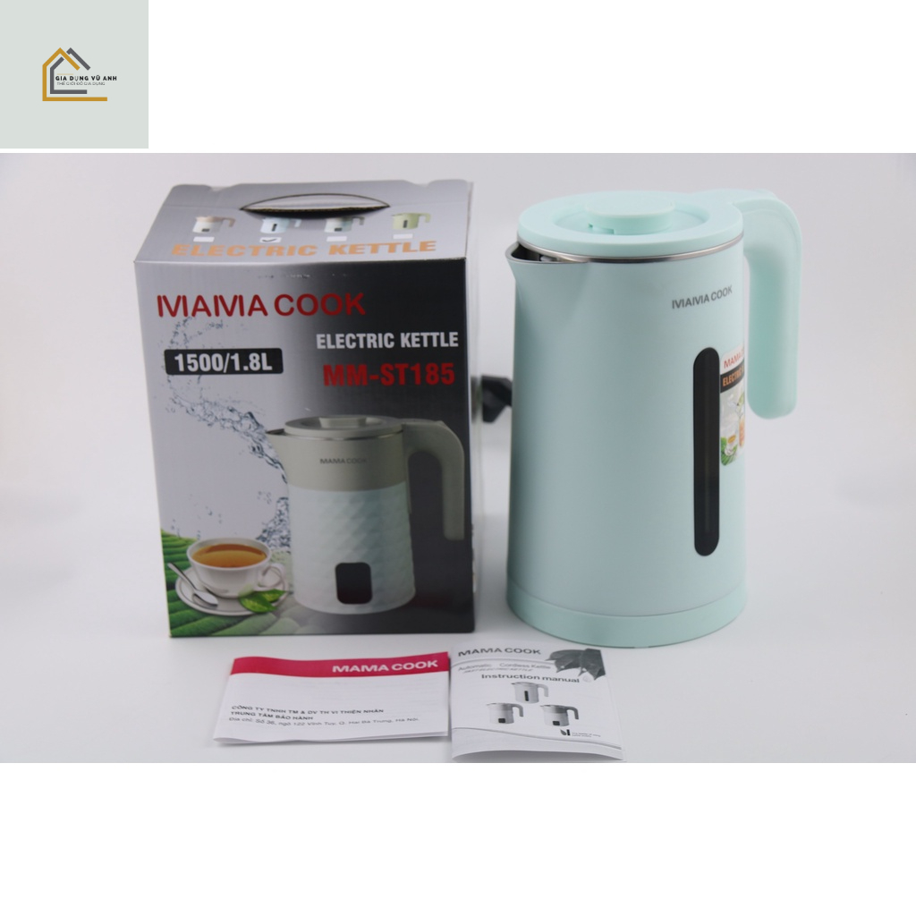 Ấm siêu tốc , Bình đun siêu tốc inox 2 lớp MAMA COOK ST185 1.8L hàng chính hãng đế đúc bảo hành 6 tháng