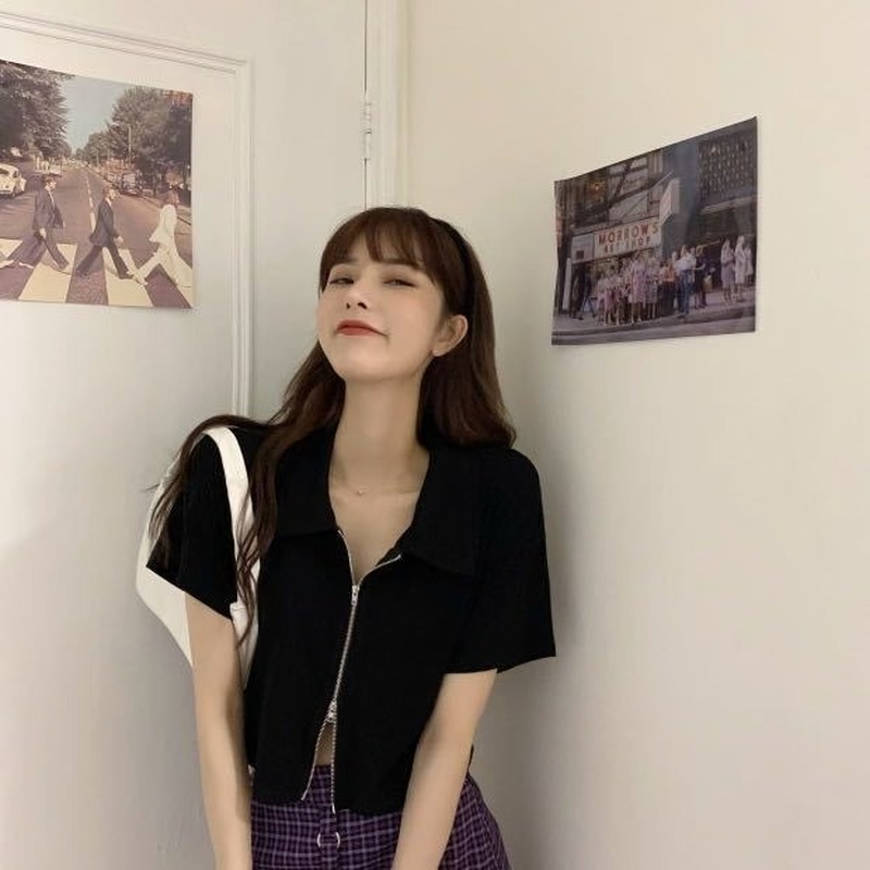 Áo Thun Lửng Ngắn Tay Có Khóa Kéo Thời Trang Hè 2021 Cho Nữ