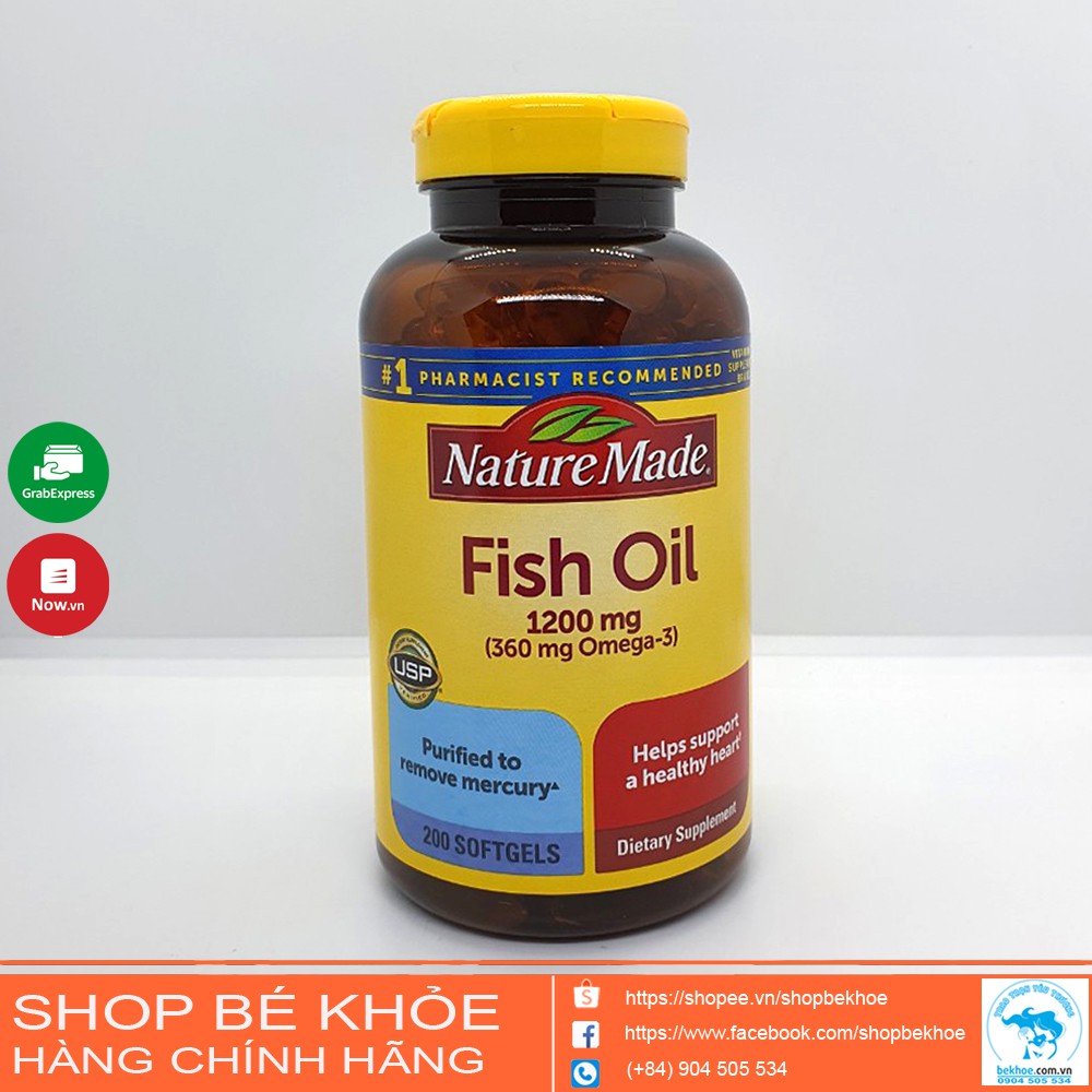 Fish Oil Omega 3 Nature made 1200mg - Dầu cá Nature made 360mg omega 3 200v
