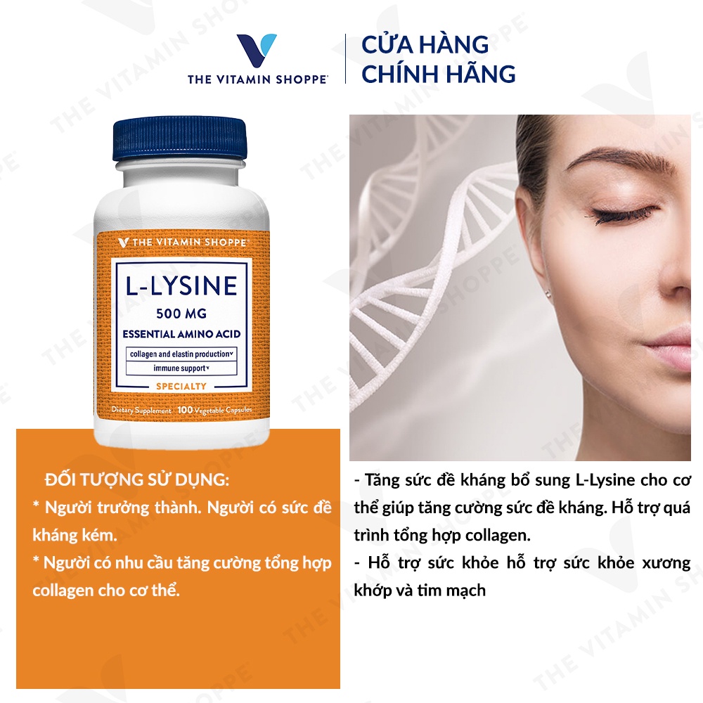 [Mã BMLTA35 giảm đến 35K đơn 99K] Viên uống tăng cường sức đề kháng THE VITAMIN SHOPPE L-lysine 500 MG 100/300 viên