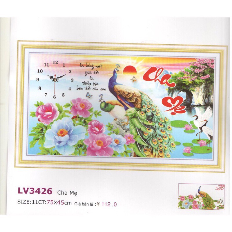 Tranh thêu chữ thập đồng hồ Cha Mẹ LV3426 (75x45) chưa thêu