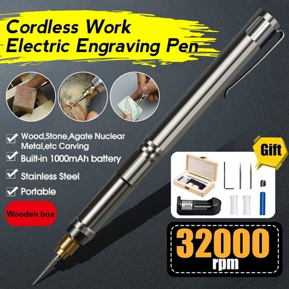 Bút Khắc Điện Mini Miquel 32000rpm Bằng Thép Không Gỉ 3.7v