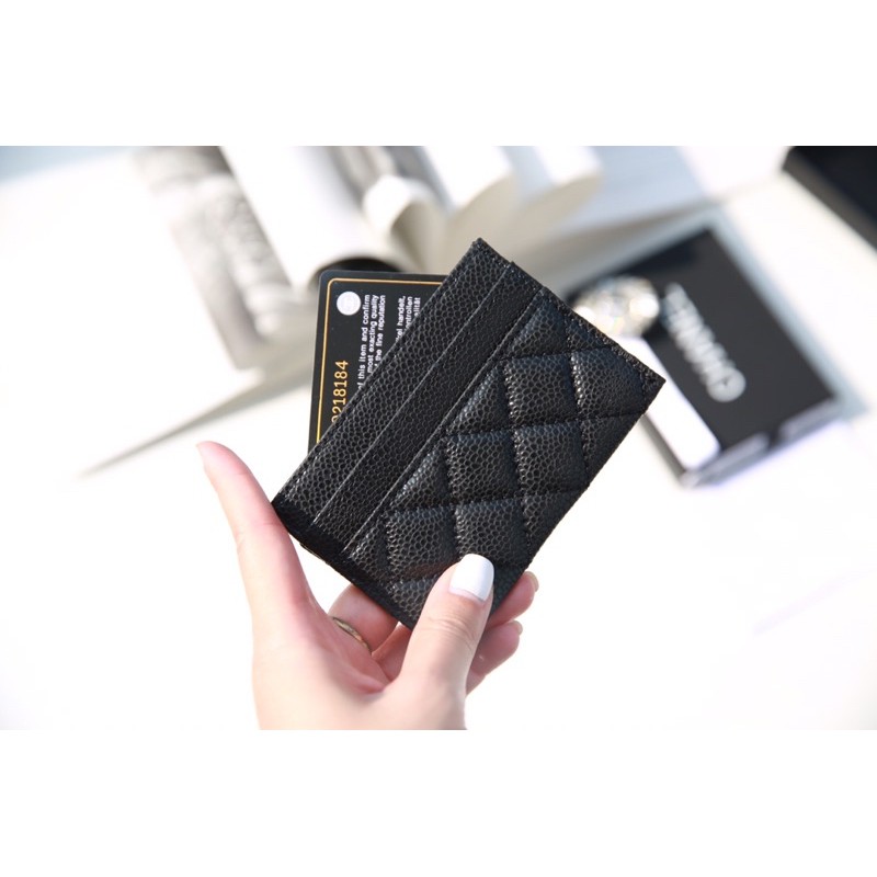 Ví mini đựng thẻ CARD HOLDER da thật khoá vàng màu đen fullbox có hộp