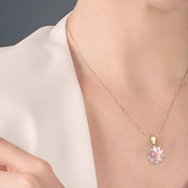 Vòng cổ Thép Không Gỉ Mặt Hoa Đào Đính Đá Thời Trang