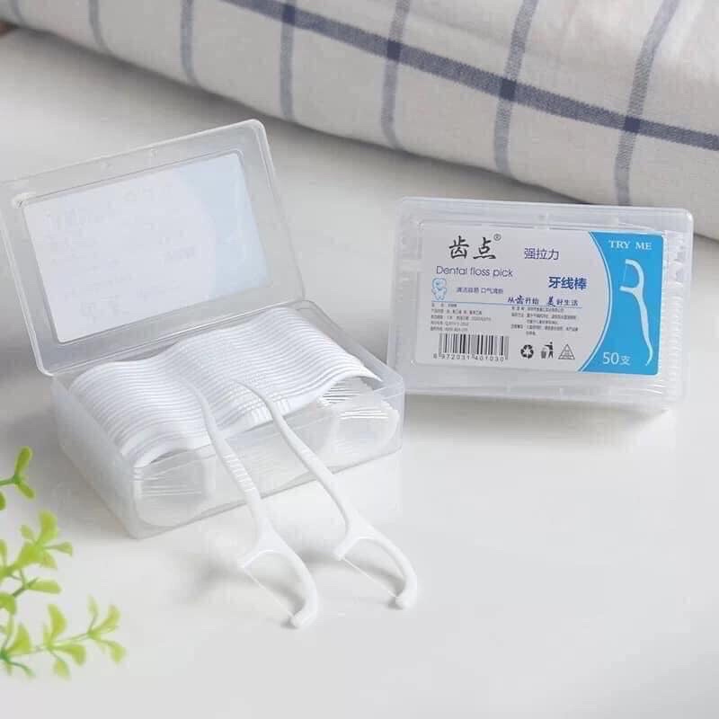 Tăm nha khoa hộp 50chiếc, tăm chỉ nha khoa làm sạch răng giúp ngăn ngừa sâu răng viêm nướu Leo’s Official