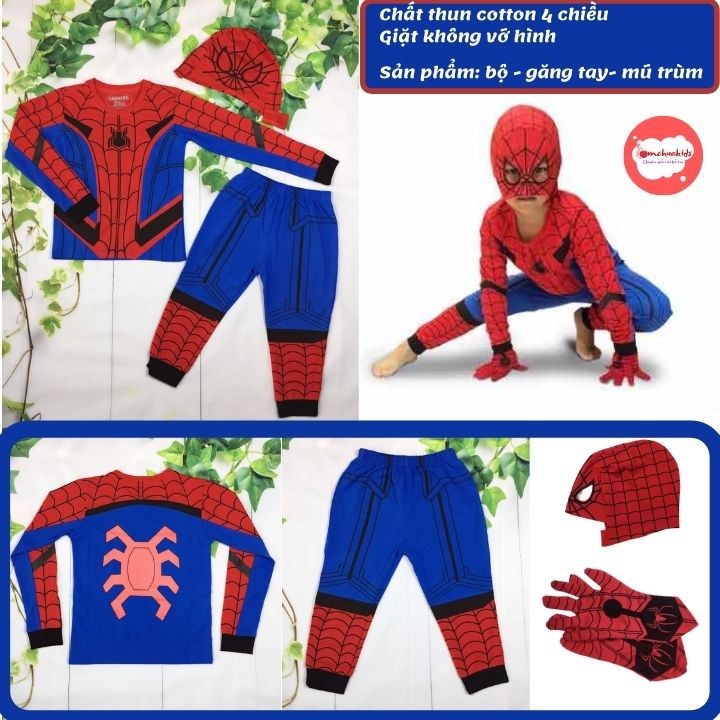 { TẶNG MŨ TRÙM- GĂNG TAY} ĐỒ BỘ BÉ TRAI TAY DÀI HÌNH SIÊU NHÂN NHỆN SPIDERMAN TỪ 12-42KG - Tomchuakids