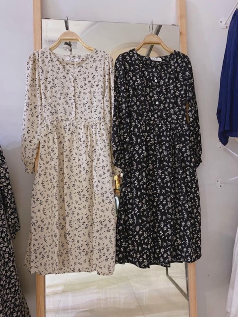 Váy Babydoll Ulzzang cổ tim hoa nhí tay chun ( hình thật, sẵn)