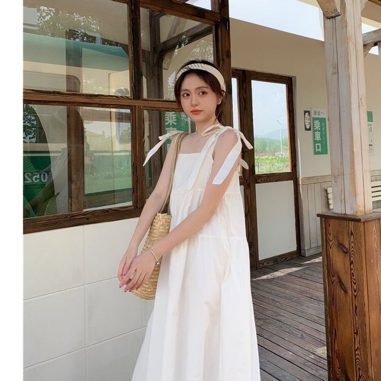 Đầm 2 Dây, Đầm 2 Dây Buộc Nơ Bản To Babydoll Dáng Dài 2 Màu | BigBuy360 - bigbuy360.vn