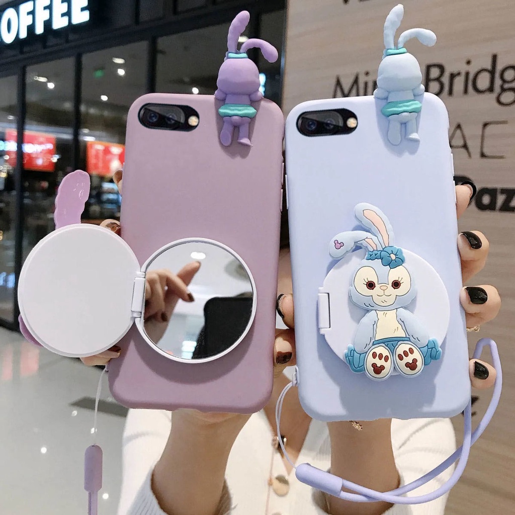 Ốp Điện Thoại Silicon Mềm Có Gương Trang Điểm Hoạt Hình Cho Apple 7plus iPhone7/8