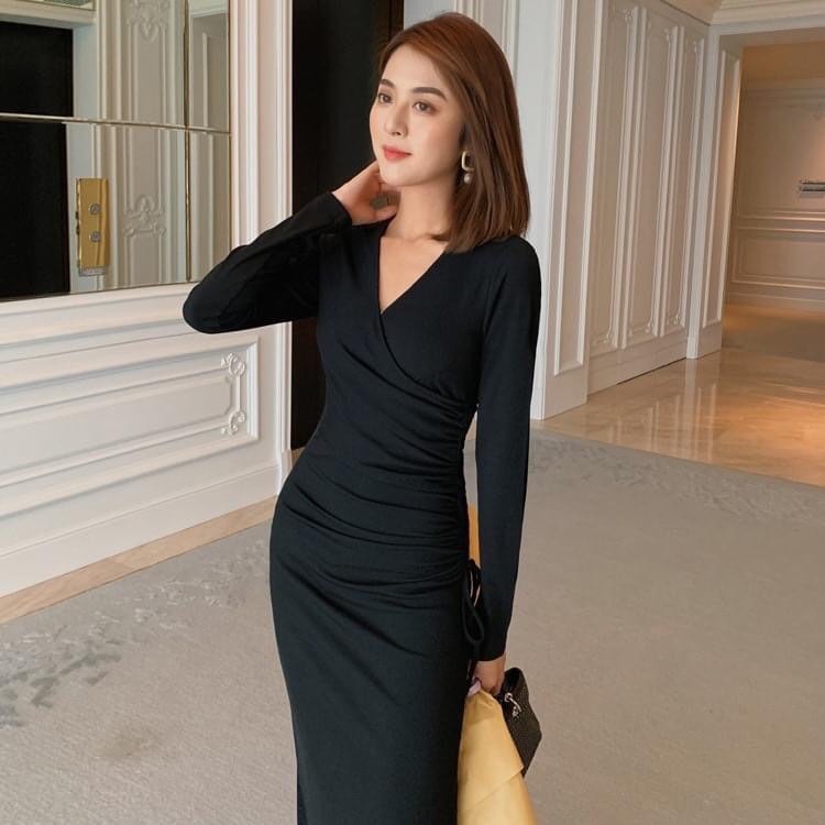 [ Mã FAMAYWA2 giảm 10K đơn 50K] Đầm body tăm cổ chéo rút eo vải mềm co giãn , đầm hotgirl | BigBuy360 - bigbuy360.vn