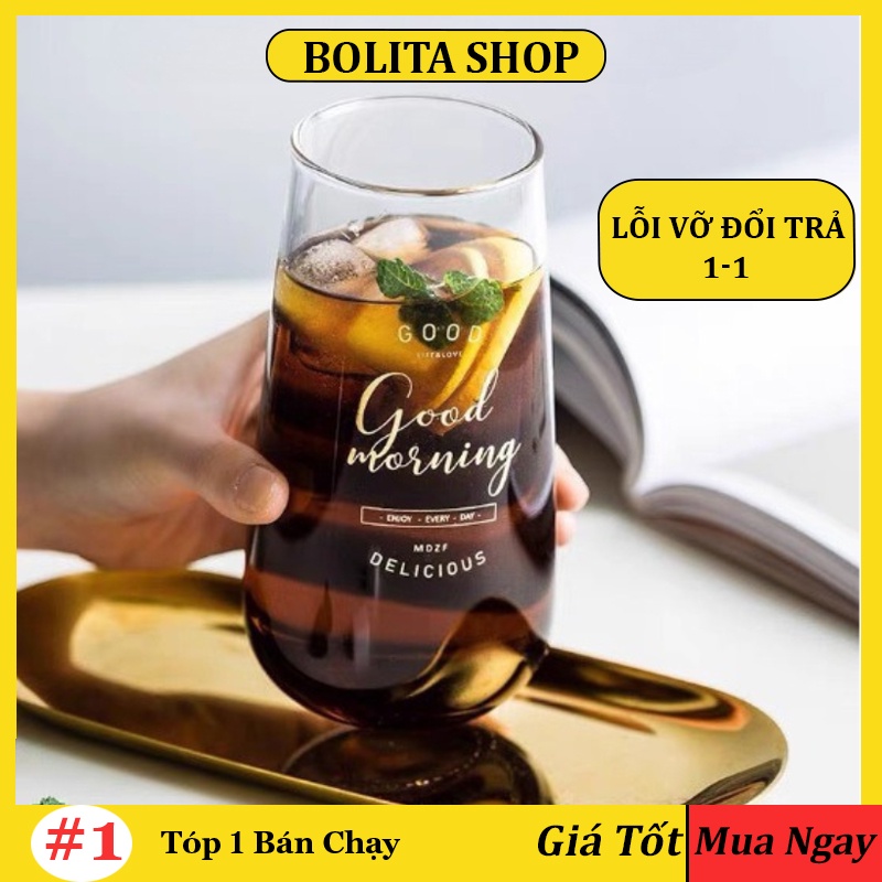 Ly thủy tinh uống nước cute dễ thương decor uống sinh tố GOOD DELI cao cấp,cốc thủy tinh chịu nhiệt uống cafe đẹp BOLITA